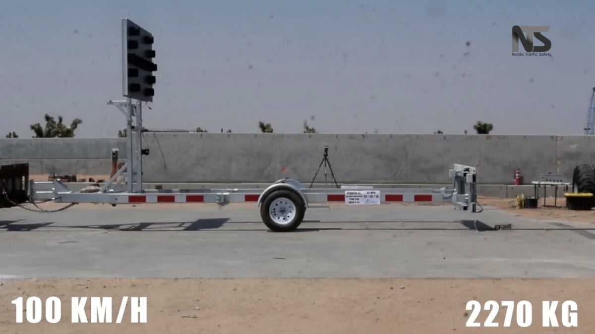 TTMA-200 Trailer Truck Mounted Attenuator on the test range during MASH 2016 TL-3 crash testing